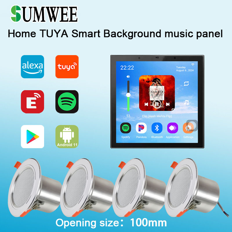 Audio Music Background Free - 4-Zoll-Android-11-Tuya-Smart-Home-Bluetooth-Audio mit Alexa-Sprachsteuerung, Hintergrundmusik, In-Wall-Verstärker mit