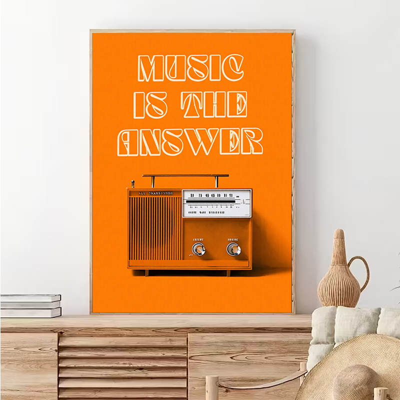 Audio Music Background Free - Vintage-Radio-Wandkunst, rahmenloses Leinwandbild, Retro-Musik für Wohnzimmer,